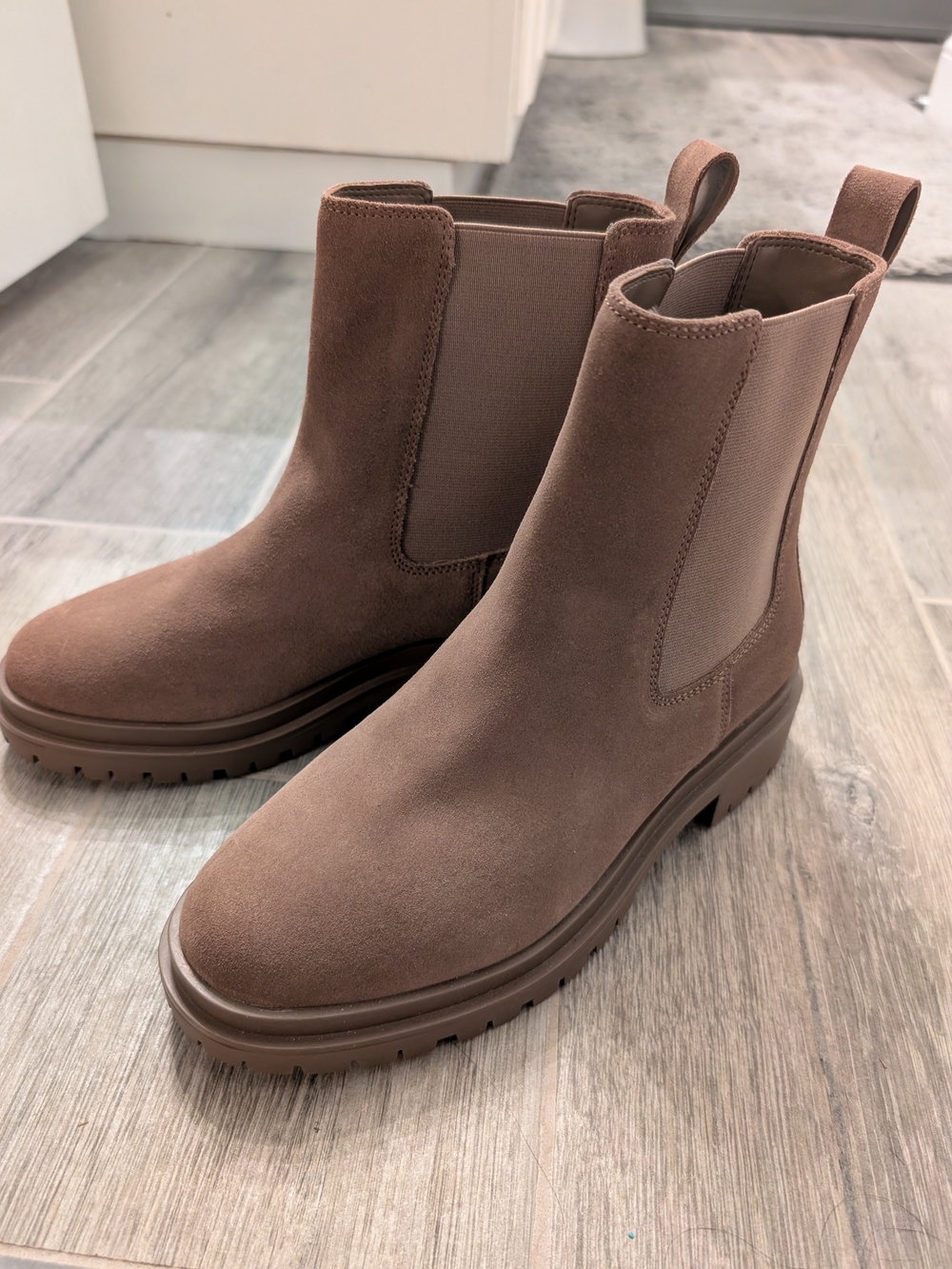 Ralph Lauren Brown Suede Chelsea Lug Ankle Boots